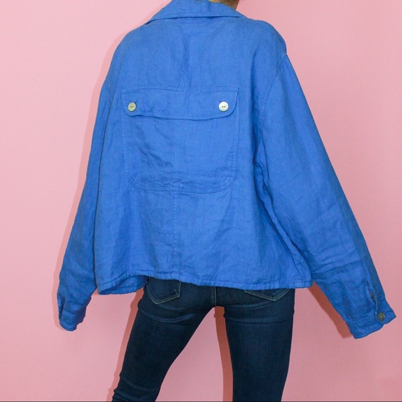 VTG 90s NWT Chico's Mediterranean Blue 100% Linen 'Railroad' Jacket Size 3 - Picture 5 of 13